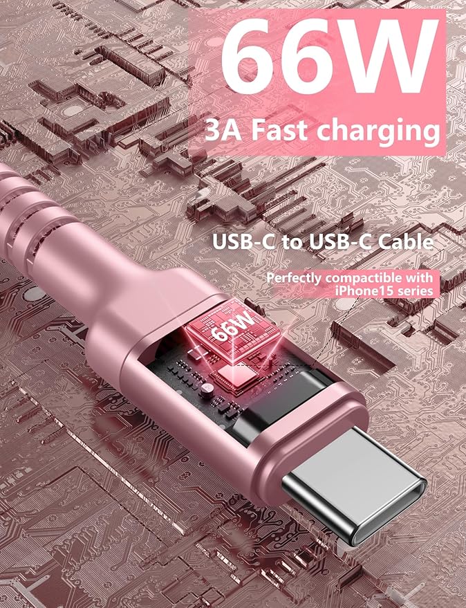 USBC Cables 6FT, 2Pack USB C to C Charger Cable, Long USBC Fast Charging Cable Nylon Braided USB C iPhone Charger Cord Compatible with iPhone 17 16/15/Pro Max/PlusSamsung Galaxy S23/LG and More-Pink