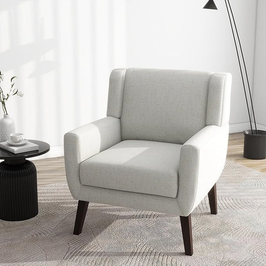 UIXE Accent Chair, Fabric Upholstered Armchair for Living Room, Comfy Arm Chair Single Sofa Bedroom Side Reading Seat - Flax Beige