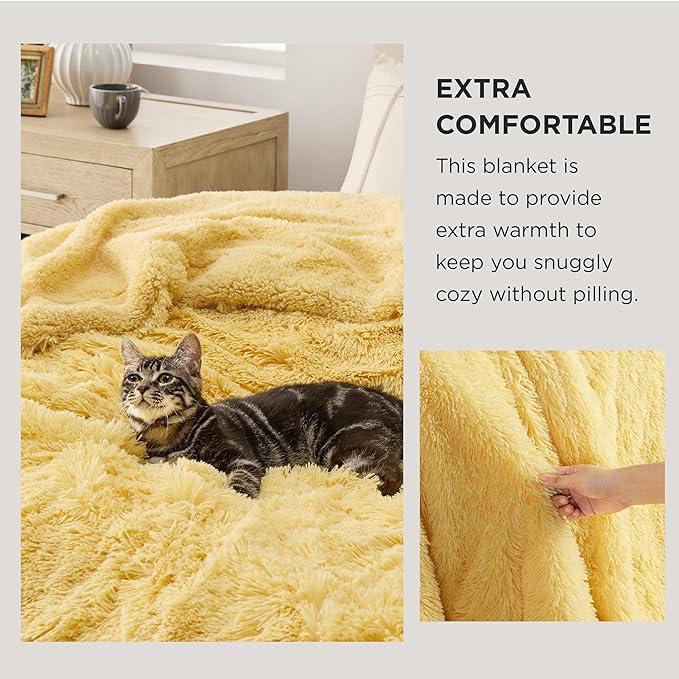 Bedsure GentleSoft Fluffy Yellow Throw Blanket, Room Decor Yellow Gifts for Women Men, Soft Cozy Fuzzy Plush Thick Warm Sherpa Fleece Faux Fur Throw Blanket for Couch Bed, Gifts for Mom Dad, 50x60