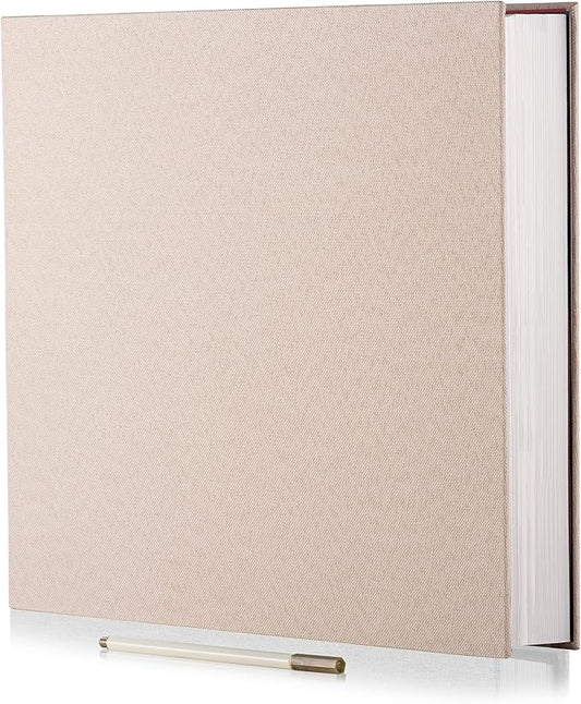 Large Photo Album Self Adhesive 4x6 5x7 6x8 8x10 Pictures Scrapbook Magnetic Album DIY Scrap Book 60 Sticky Pages Linen Cover DIY Photo Album with A Metallic Pen and DIY Accessories(Light Beige),