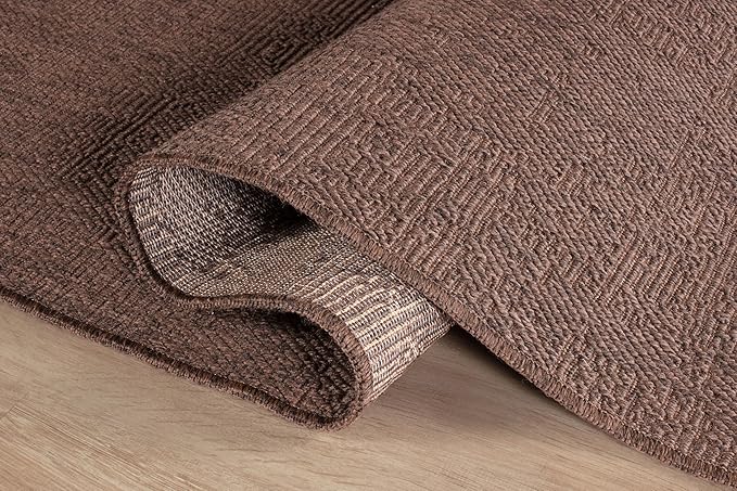 CAMILSON Easy Jute Round Rug 6ft Indoor Outdoor Brown Color Fiber Area Rugs for Living Room Patio and Kitchen Rug, Solid Boho Woven Design Easy-Cleaning, Washable Outside Carpet Alfombras (6 Round)