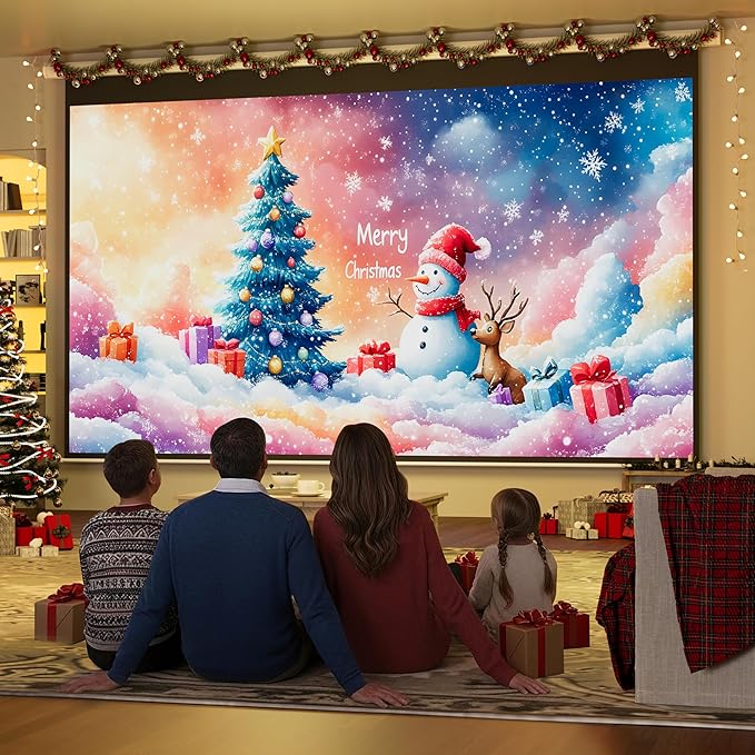 YODOLLA 150" Projector Screen Motorized 16:9, 4K HD Pull Down Retractable Projection Screens Electric Automatic Wall Ceiling Movie Screen for Office Classroom Indoor with Remotes