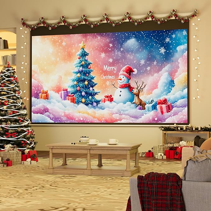 YODOLLA 110" Projector Screen Motorized 16:9, 4K HD Pull Down Retractable Projection Screens Electric Automatic Wall Ceiling Movie Screen for Office Classroom Indoor with Remotes