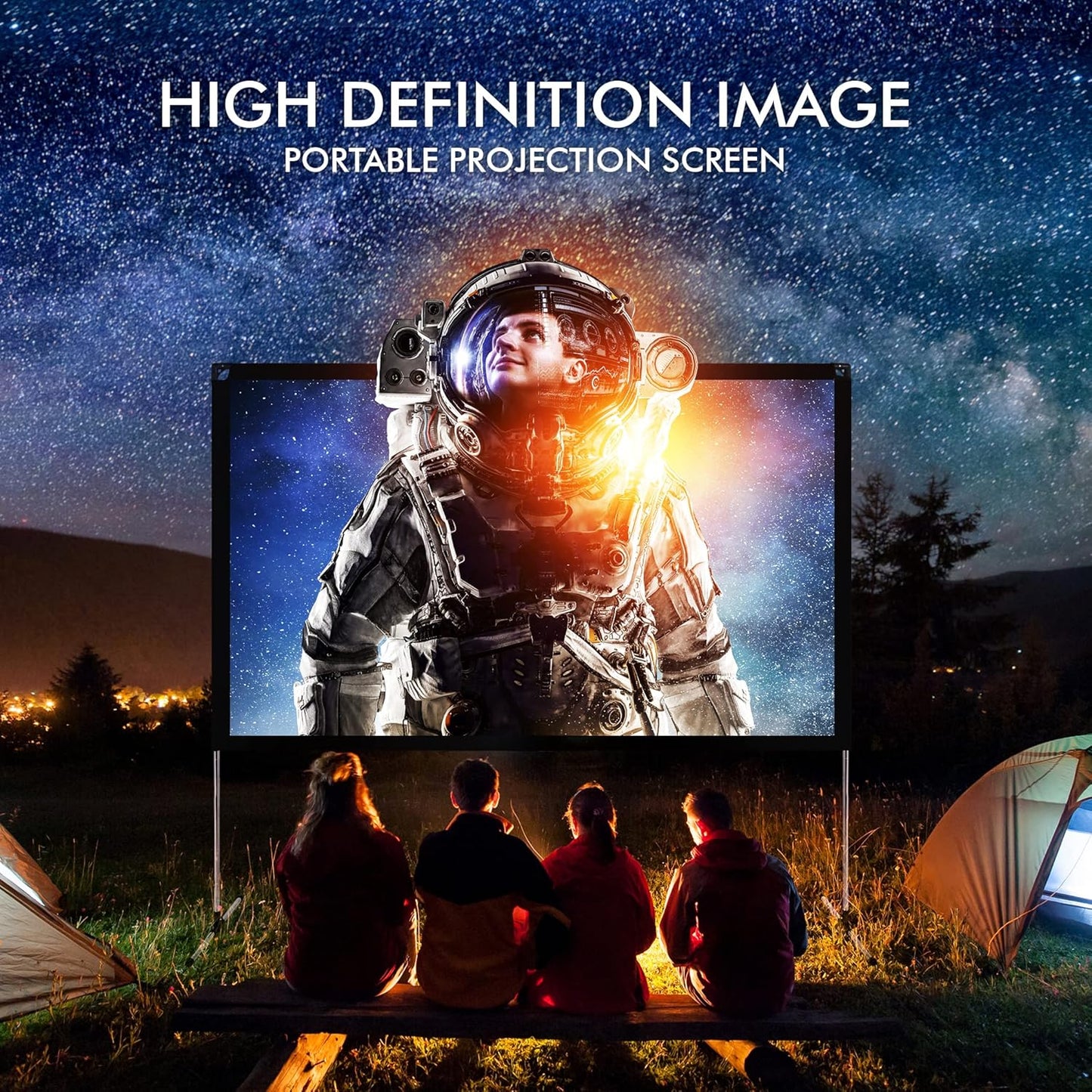 Pyle Projector Screen with Stand - 120'' 16:9 HD 4K Portable Lightweight Freestanding Foldable Indoor Outdoor Movie Projection Display with Frame for Home Theater