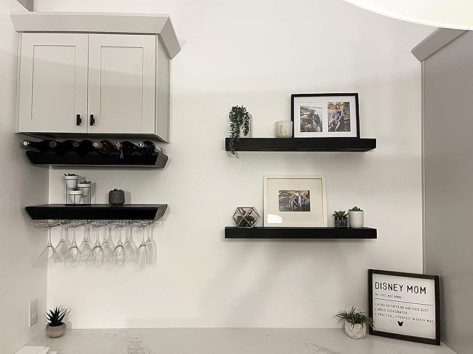 joelsantiques - 24 Inch Wooden Floating Shelves for Wall - 24x8x2 in - Made of Natural Wood - Short Heavy Duty Rustic Wall Shelves for Bedroom - Perfect for Living Room, Kitchen - Black