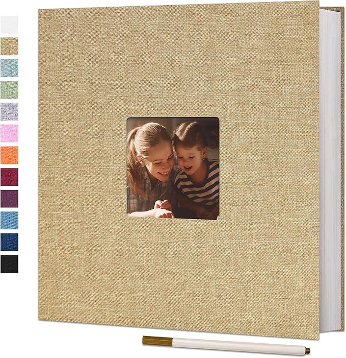Vienrose Large Photo Album Self Adhesive for 4x6 8x10 Pictures Linen Scrapbook Album DIY 60 Blank Pages with A Metallic Pen Khaki