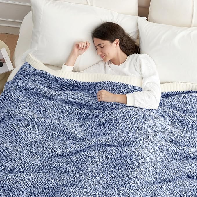 Snuggle Sac Queen Size Bedding Blankets, Super Soft Warm Oversized Blankets for Bed, Cozy Knit Fuzzy Plush Bed Blankets,Heather Royal Blue,90x90 inches