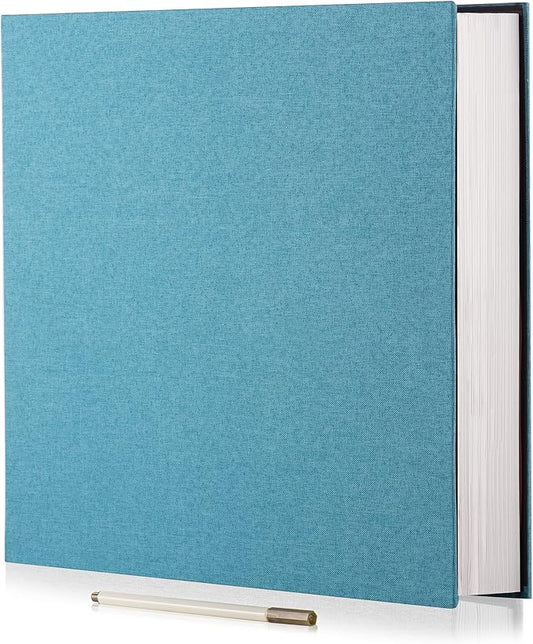 Photo Album Self Adhesive 3x5 4x6 5x7 6x8 8x10 8.5x11 11x10.6 Magnetic Scrapbook Album DIY Length 11x10.6 Inch 40 Pages Linen Cover DIY Photo Album with A Metallic Pen and and Plastic Board(Sky Blue)
