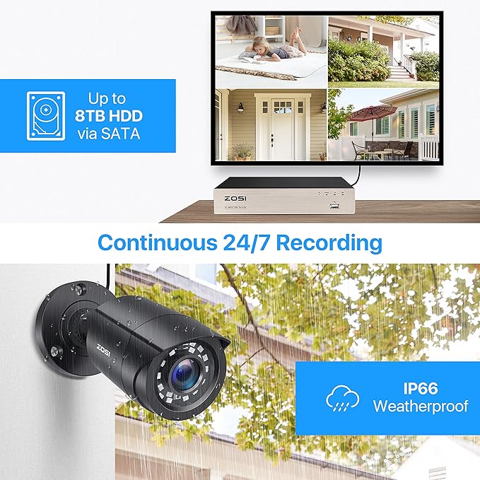ZOSI 8CH 5MP Lite Security Camera System Outdoor,H.265+ 8 Channel 5MP Lite Video DVR Recorder and 8X1920TVL Weatherproof Home CCTV Cameras,80ft Night Vision,Motion Alert,Remote Access,NO Hard Drive