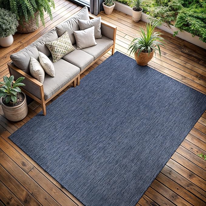 CAMILSON Outdoor Rug 5x7 Modern Area Rugs for Indoor and Outdoor Patios and Porches - Waterproof, Washable, Non-Shedding, Easy-to-Clean Outside Carpet (5 x 7, Solid - Navy Blue)