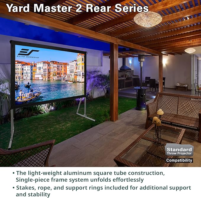Elite Screens Yard Master 2, 100-inch Indoor Outdoor Portable Fast Folding Projector Screen w/ Stand 16:9, 8K 4K Ultra HD 3D Movie Theater Rear Projection , OMS100HR3 -US Based Company 2-YEAR WARRANTY