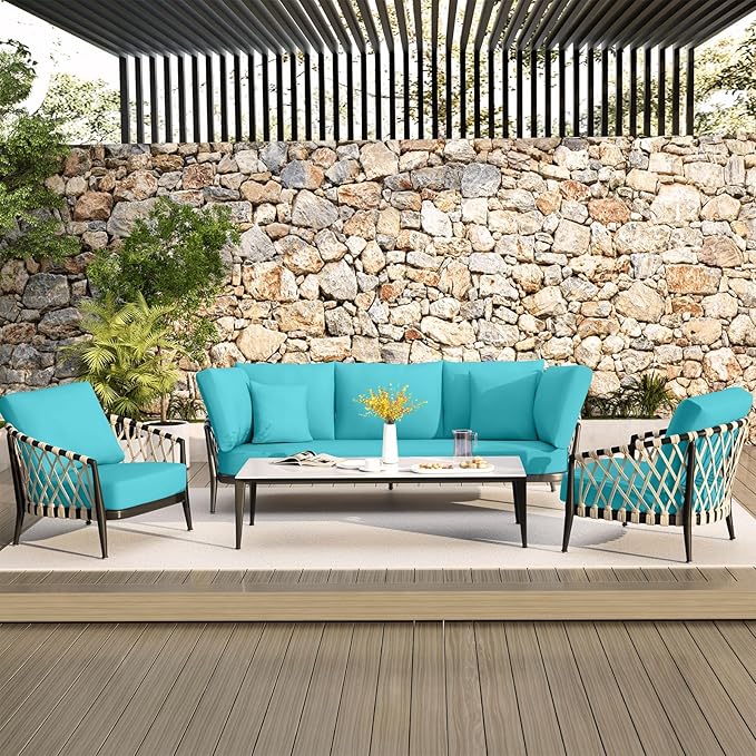 hyha Waterproof Couch Cushion Covers, Stretch Sofa Couch Seat Slipcover for Dog Washable, Non-Slip Waterproof Outdoor Cushion Covers for Patio Furniture Replacement (3 Pieces, Peacock Blue)