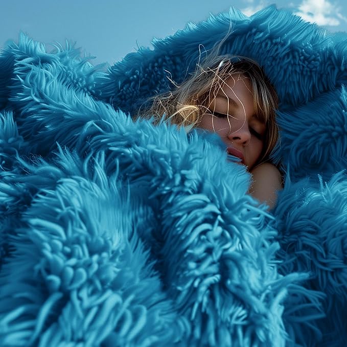 Bedsure GentleSoft Fluffy Bright Blue Throw Blanket Gifts for Women, Men, Soft Fleece Cozy Fuzzy Sherpa Plush Warm Minky Thick Faux Fur Throws for Couch, Blue Decor House Blanket Gifts for Her, 50x60