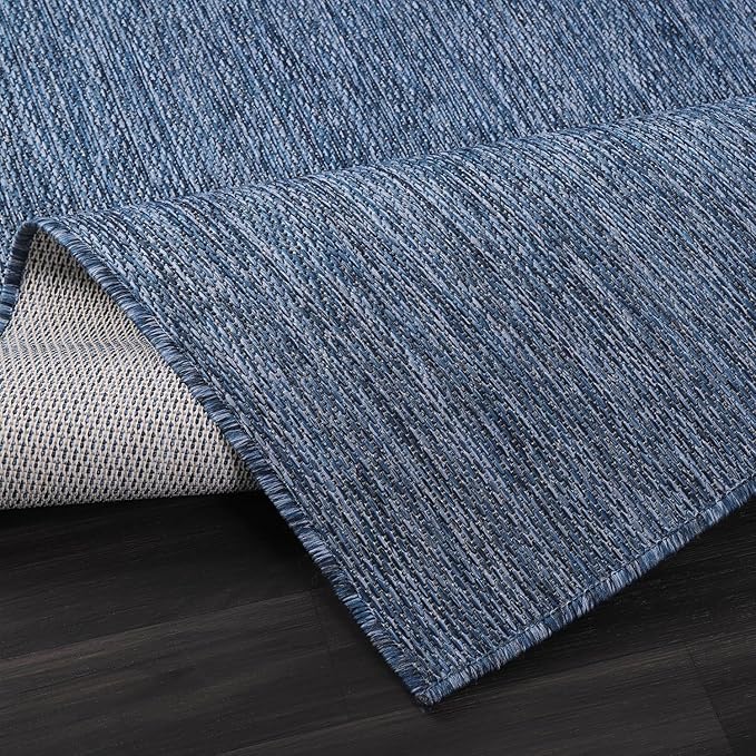 Washable Indoor Outdoor Rug 9x12 Weather Resistant Area Rugs Modern Solid for Porch Deck Balcony Backyard Patio Outside Carpet (9 X 12 Azure Blue)