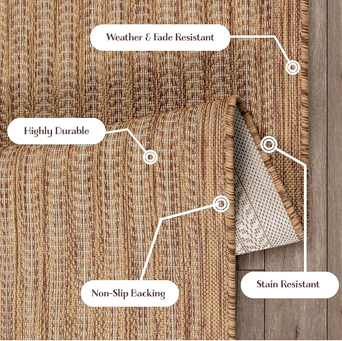 Adiva Rugs Outdoor Indoor Area Rug, Weather Resistant, Easy to Clean, Stain Resistant Floor Mat for Dining Room, Backyard, Deck, Patio (Wooden, 2' x 3')