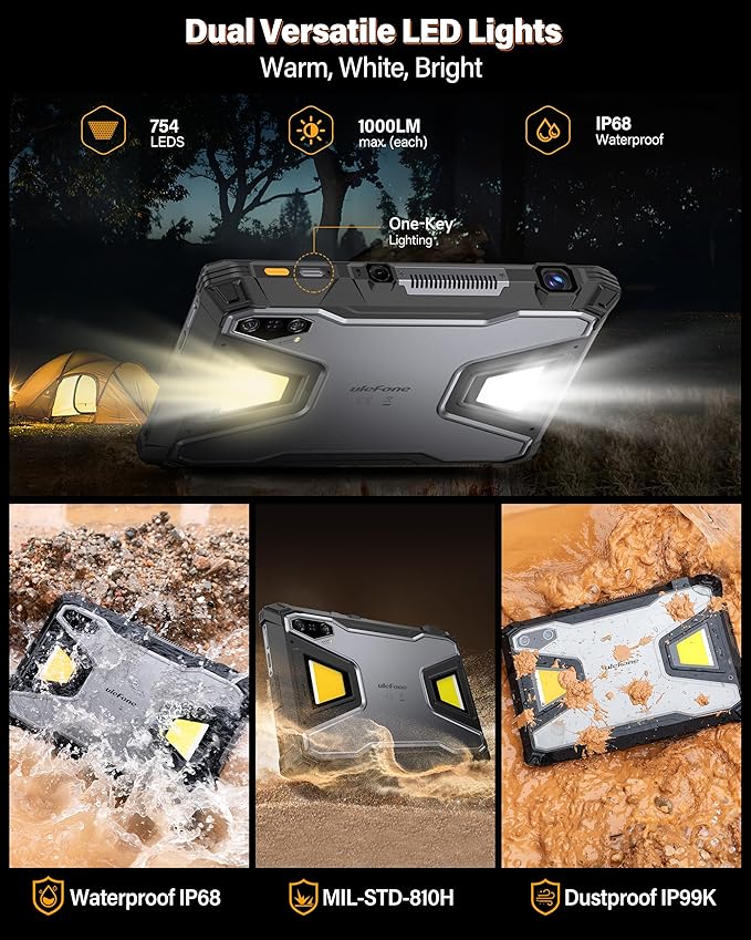 Ulefone Armor Pad 5 Ultra 5G Rugged Tablet with 200 Lumens Projector, 32GB+512GB/2TB Expansion Android 15, 24200mAh(120W), 11" FHD+ Screen, IP68/69K, 64MP+64MP, 32MP, Dual LED Lights, Widevine L1