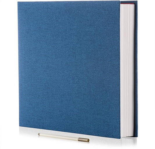 Large Photo Album Self Adhesive 4x6 8x10 10x12 13"x12.8" Magnetic Scrapbook Album 12.6"x11" Inch 60 Sticky Pages Linen Cover DIY Photo Album with A Metallic Pen and DIY Stickers(Blue)