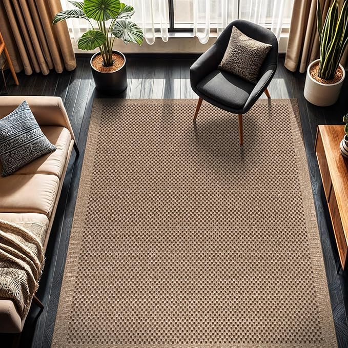 CAMILSON Easy Jute Rug 10x14, Indoor Outdoor Natural Color Fiber Area Rugs for Living Room Patio and Kitchen Rug, Sisal Boho Woven Design, Easy-Cleaning, Washable Outside Carpet Alfombras (10 x 14)