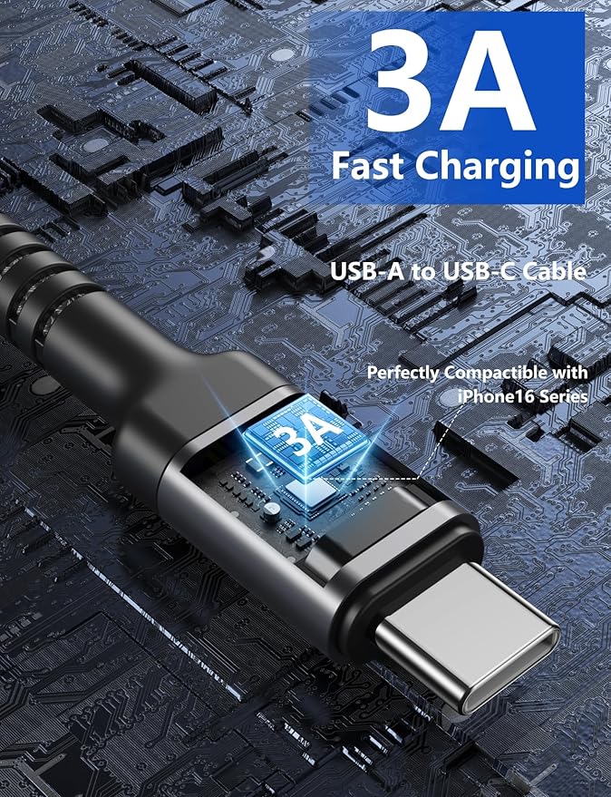 PRAKIE USB C Cable Fast Charging, 2Pack 1FT USB A to USB C Charge Cable, Short USB Type C Charging Cord Compatible with iPhone 17/16/15/Samsung Galaxy S20 S10/Google/Plus Note 10 9 8