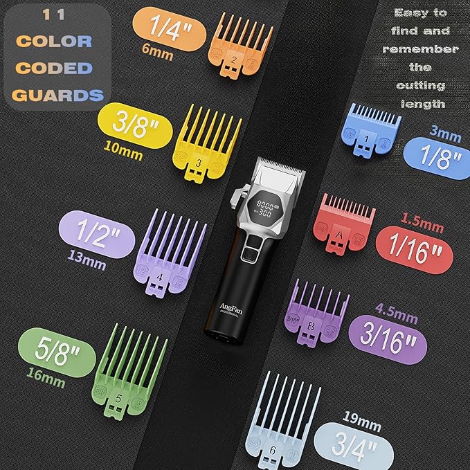 Professional Cordless Hair Clippers for Men - 8000RPM 5-Speed Motor with 440C Black Oxide Blades, Barber Clippers Kit with Charging Dock & 8 Guards,Salon Grade Hair Cutting Set for Barbers