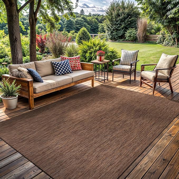 Washable Indoor Outdoor Rug 6x9 Weather Resistant Area Rugs Modern Solid for Porch Deck Balcony Backyard Patio Outside Carpet (6 X 9 Gold Brown)