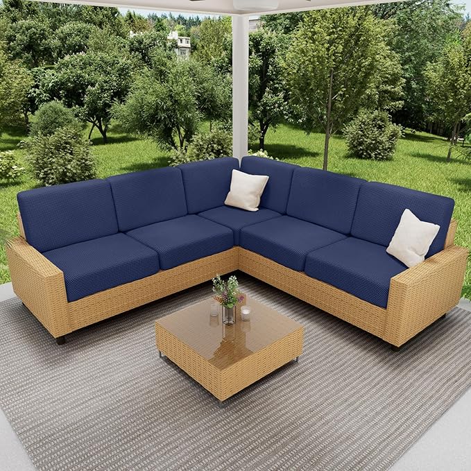 hyha Waterproof Couch Cushion Covers for Pets, Non Slip Sofa Seat Cover for Dogs Washable, Soft Thick Stretch Jacquard Fabric, Sofa Slipcovers with Elastic Bottom (1 Piece for Backrest M, Navy)