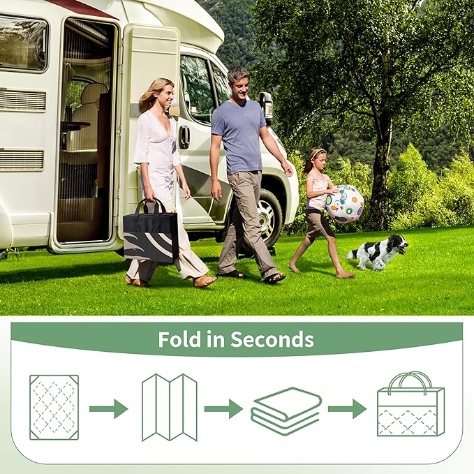 GENIMO Outdoor Rug 8' x 10' Waterproof for Patio Clearance, Reversible Lightweight Plastic Straw Camping Carpet, Large Area Rugs Mats for Rv, Backyard, Deck, Porch, Picnic, Balcony, Mix-Black & Beige