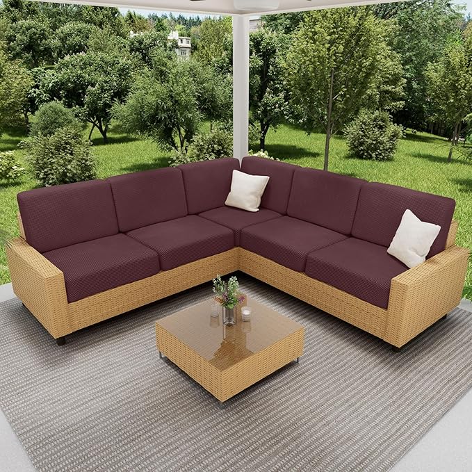 hyha Waterproof Couch Cushion Covers for Pets, Non Slip Sofa Seat Cover for Dogs Washable, Soft Thick Stretch Jacquard Fabric, Sofa Slipcovers with Elastic Bottom (3 Pieces, Chocolate)