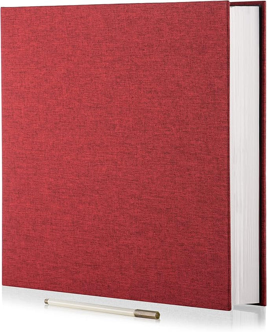 Large Photo Album Self Adhesive 4x6 8x10 10x12 13"x12.8" Magnetic Scrapbook Album 12.6"x11" Inch 40 Pages Linen Cover DIY Photo Album with A Metallic Pen and DIY Stickers(Red)