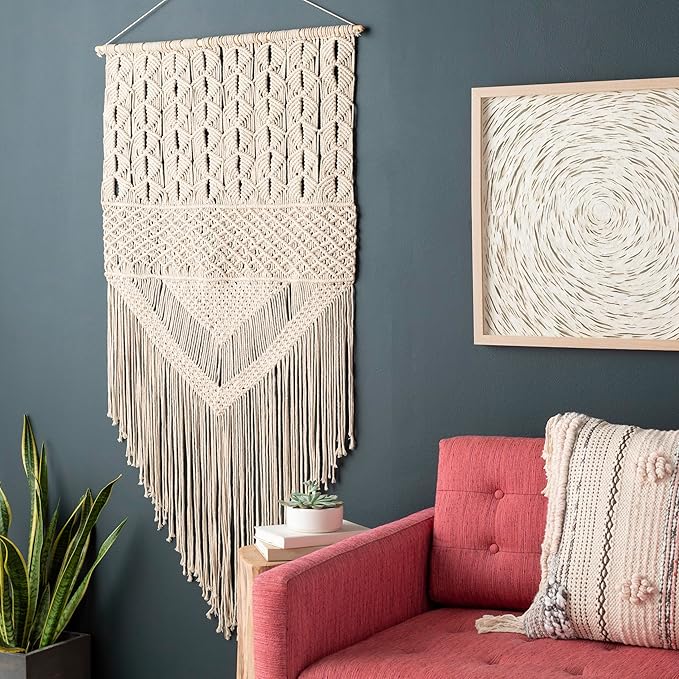 Mark&Day Wall Hanging, Tumeltsham Bohemian/Global Farmhouse Cream Tapestry Wall Hanging for Living Room, Bedroom, Office or Kitchen (31"H x 15"W)