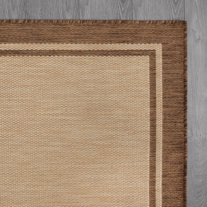 CAMILSON Outdoor Rug 9x12 Bordered Natural Brown Modern Area Rugs for Indoor and Outdoor Patios, Kitchen and Hallway Mats, Washable Porch Deck Outside Carpet (Border Jute, 9 x 12)
