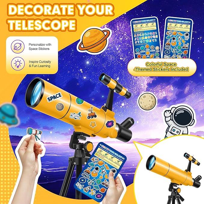 Telescope for Adults & Kids, 80mm Aperture 500mm Portable Refractor Telescope for Astronomy Beginners, Professional Travel Astronomical Telescopes with Tripod, Stickers, Phone Adapter, Backpack