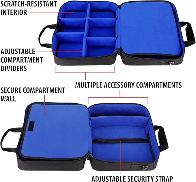 USA Gear Projector Carrying Case, Customizable Scratch Resistant Interior, HDMI Projector Bag Compatible with Epson, Benq and More Bluetooth (15 x 12 x 3 inches) - Blue