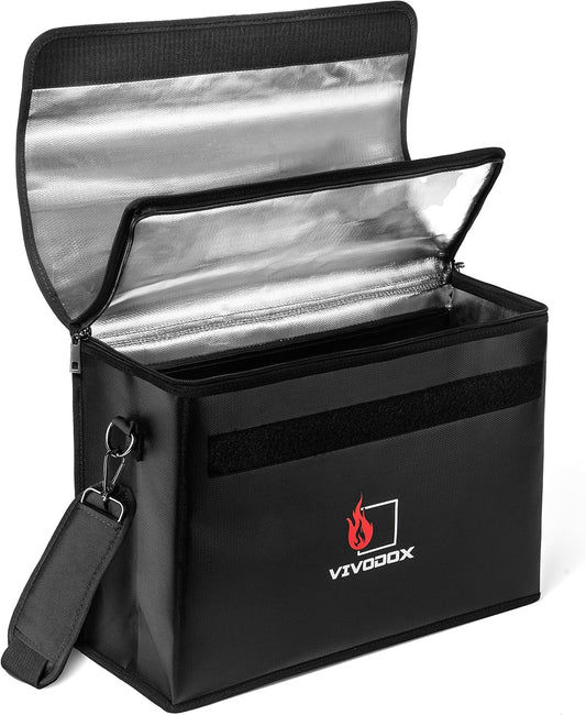Fireproof Document Bag - Large (17" x 12" x 6") Fireproof Waterproof Storage for Binders, Legal Size Documents and Valuables, Heavy Duty Lightweight Briefcase for Home or Office