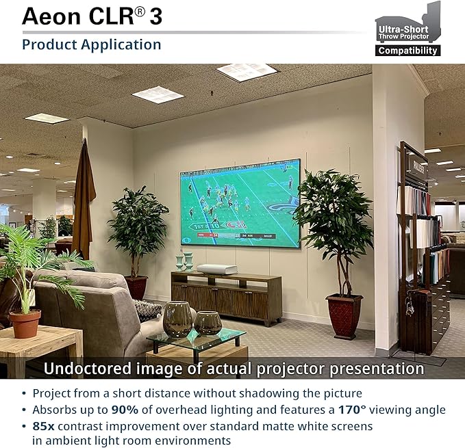 Elite Screens Aeon CLR3 123" UST ALR Projector Screen, 16:9 4K Ultra HD, 90% Ceiling Light Rejecting, Edge-Free Fixed Frame, Grey Screen for Indoor Home Theater & Movies – AR123H-CLR3