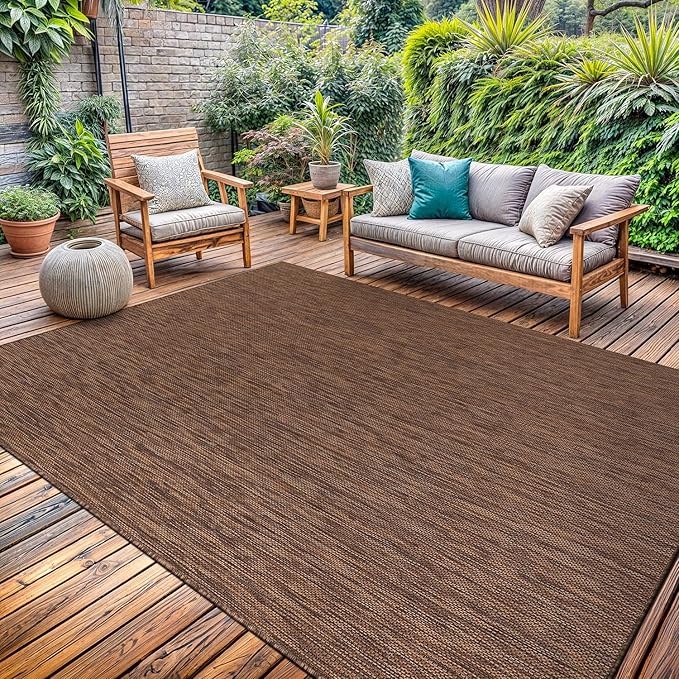 Washable Indoor Outdoor Rug 6x9 Weather Resistant Area Rugs Modern Solid for Porch Deck Balcony Backyard Patio Outside Carpet (6 X 9 Gold Brown)