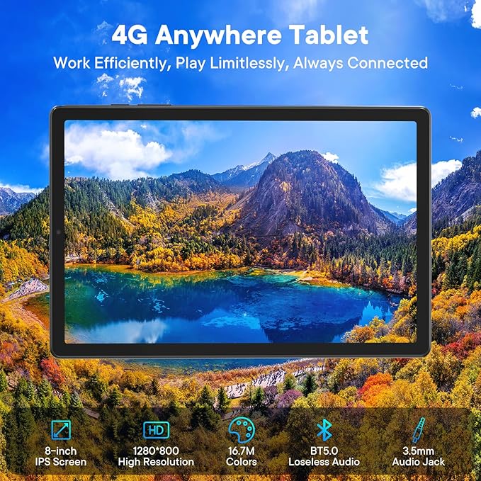 8-Inch 4G LTE Android Tablet with Kids-Proof Case – Unlocked Tablet with SIM Slot, 12GB RAM + 64GB Storage (Expandable to 2TB), MediaTek Octa-Core, IPS Display, Dual-Band Wi-Fi, 5100mAh Battery, Pink