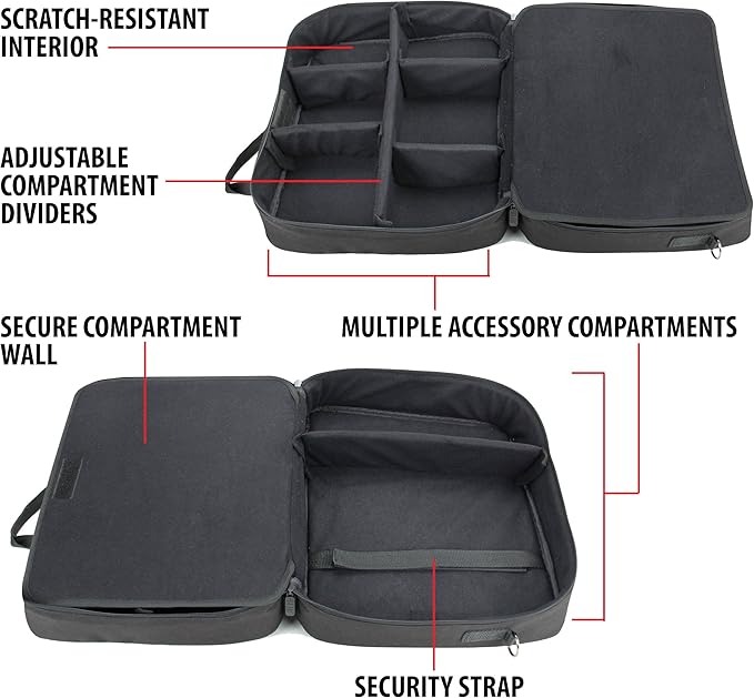 USA Gear Projector Carrying Case, Customizable Scratch Resistant Interior, HDMI Projector Bag Compatible with Epson, Benq and More Bluetooth (15 x 12 x 3 inches) - Black