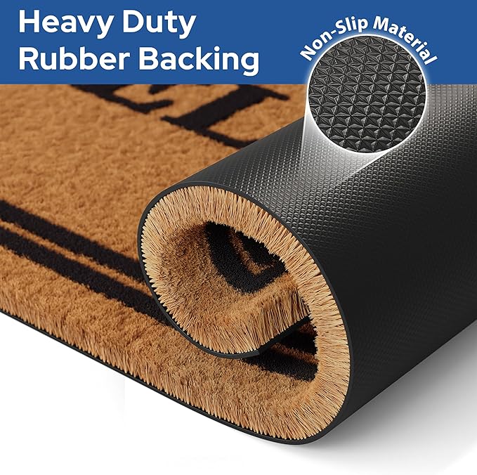 Barnyard Designs Natural Coco Coir Heavy Duty Backing Doormat - Large Cute Non-Slip Front Door Welcome Mat for Outside Entrance or Porch Entry, Brown (17x30, Welcome)