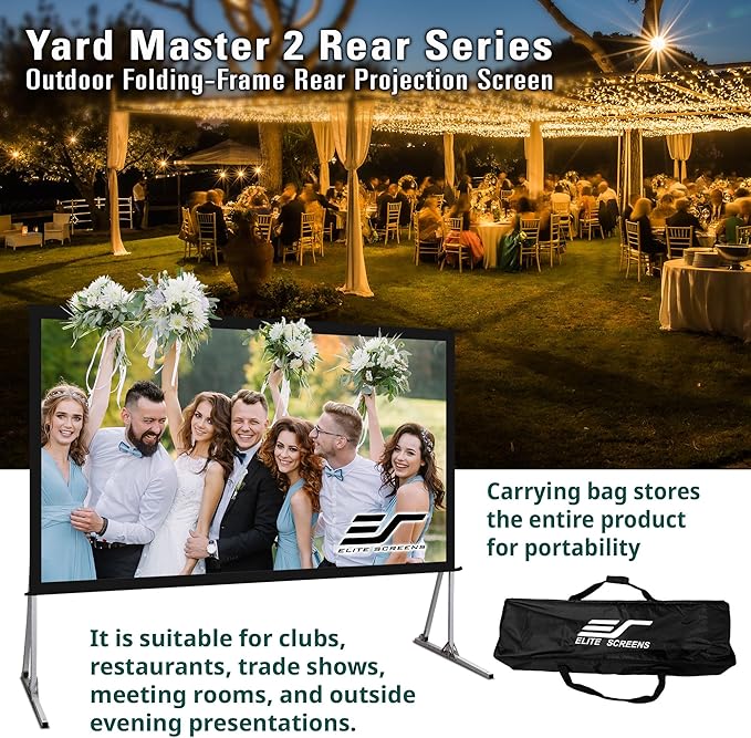Elite Screens Yard Master 2, 100-inch Indoor Outdoor Portable Fast Folding Projector Screen w/ Stand 16:9, 8K 4K Ultra HD 3D Movie Theater Rear Projection , OMS100HR3 -US Based Company 2-YEAR WARRANTY