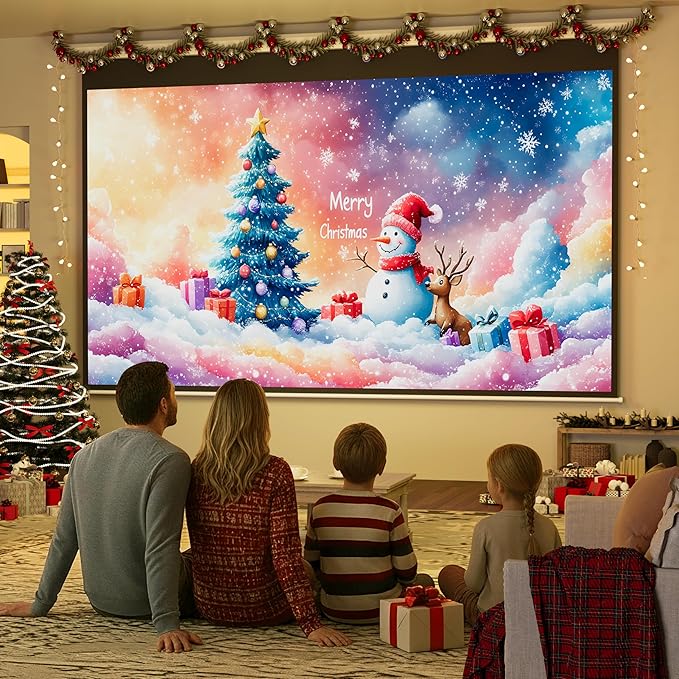 YODOLLA 120" Projector Screen Motorized 16:9, 4K HD Pull Down Retractable Projection Screens Electric Automatic Wall Ceiling Movie Screen for Office Classroom Indoor with Remotes