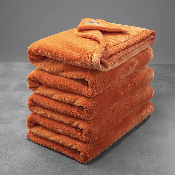 Mellowdy Extra Thick Hearty Plush Flannel Blanket (Burnt Orange, 60x80) - 500GSM Twin Size Warm Blanket for Winter, Fall | Soft, Fluffy, Cuddly, Perfect for Bed, Oversized Throw for Couch, Sofa