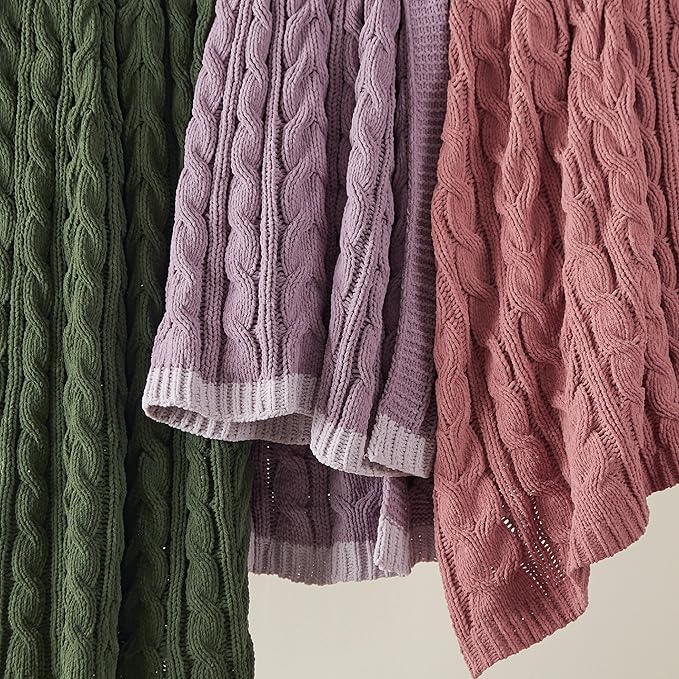 Bedsure Cable Knit Throw Blanket for Couch Bed - Breathable Chenille Chunky Knit Throw Blanket for Decorative Gift, GentleSoft Cozy and Warm for Winter and All Seasons, Green, 50x60 Inches