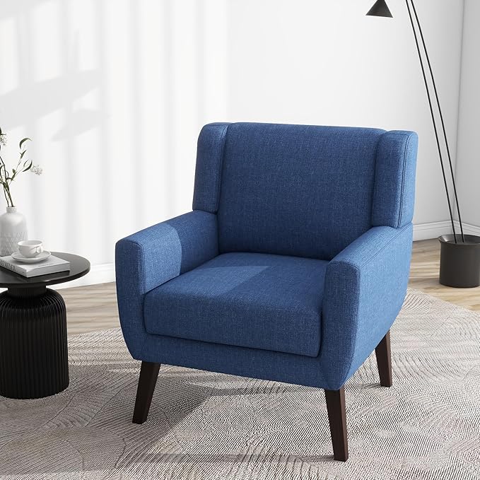 UIXE Accent Chairs Set of 2, Fabric Upholstered Armchair for Living Room, Comfy Arm Chair Single Sofa Bedroom Side Reading Seat - Flax Blue