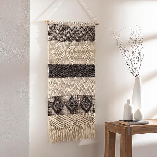 Mark&Day Wall Hanging, Flaurling Bohemian/Global Farmhouse Charcoal Tapestry Wall Hanging for Living Room, Bedroom, Office or Kitchen (44"H x 22"W)