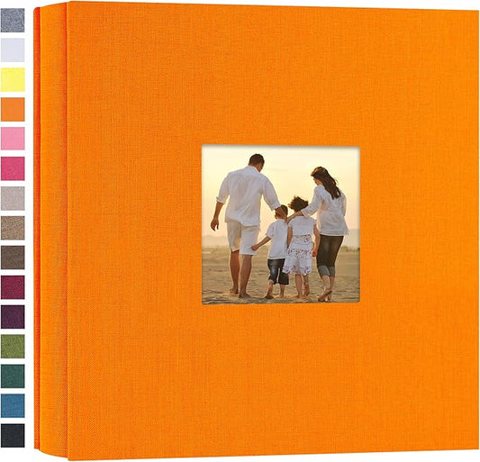 potricher Small Photo Album 4x6 200 Photos Linen Cover Picture Photo Book for Family Wedding Anniversary Baby Vacation (Orange,200 Pockets)