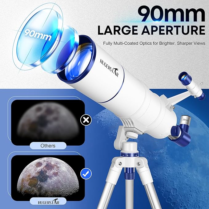Telescope for Adults High Powered, 90mm Aperture 550mm Portable Refractor Telescope for Kids & Astronomy Beginners, Professional Telescopes with Tripod, Phone Adapter, Moon Filter, Carry Bag