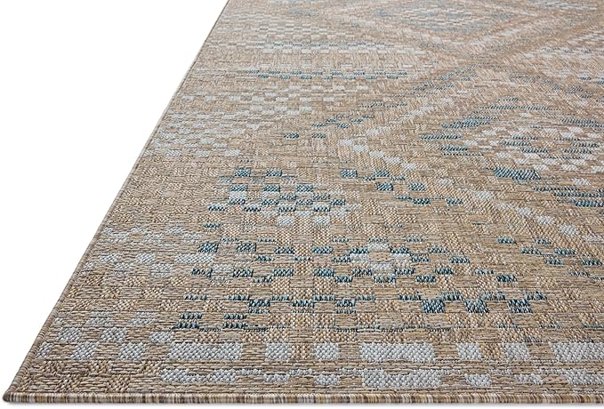 Loloi Amber Lewis Topanga Collection TOP-04 Natural/Aqua 9'-2" x 12'-0" Indoor/Outdoor Area Rug
