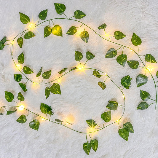 MVOVM LED Fairy Lights Vine, 20 Lights, 6.6ft Pothos Garland, Green, Artificial Hanging Plant Decor for Bedroom, Wedding, Party