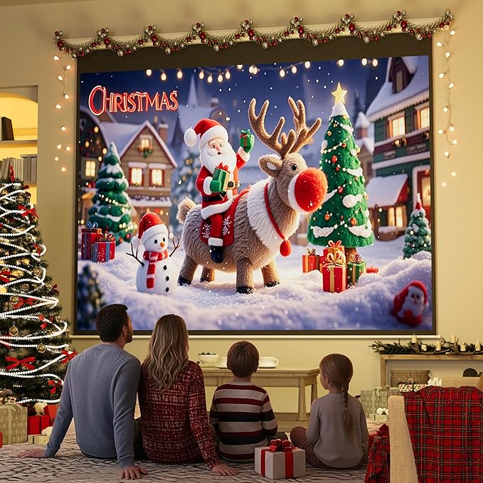 YODOLLA 120 inch Projector Screen Motorized,4:3 HD Retractable Electric Projector Screen 4K 3D Wall Mounted Ceiling Automatic Projection Screen Drop Down with Remote Movie Screen for Indoor Outdoor